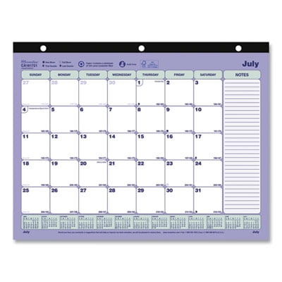 Rediform CA181721 Academic 13-month Binder-insertable Desk Pad Calendar, 11 X 8.5, White/blue/green Sheets, 13-month: July 2025 To July 2026