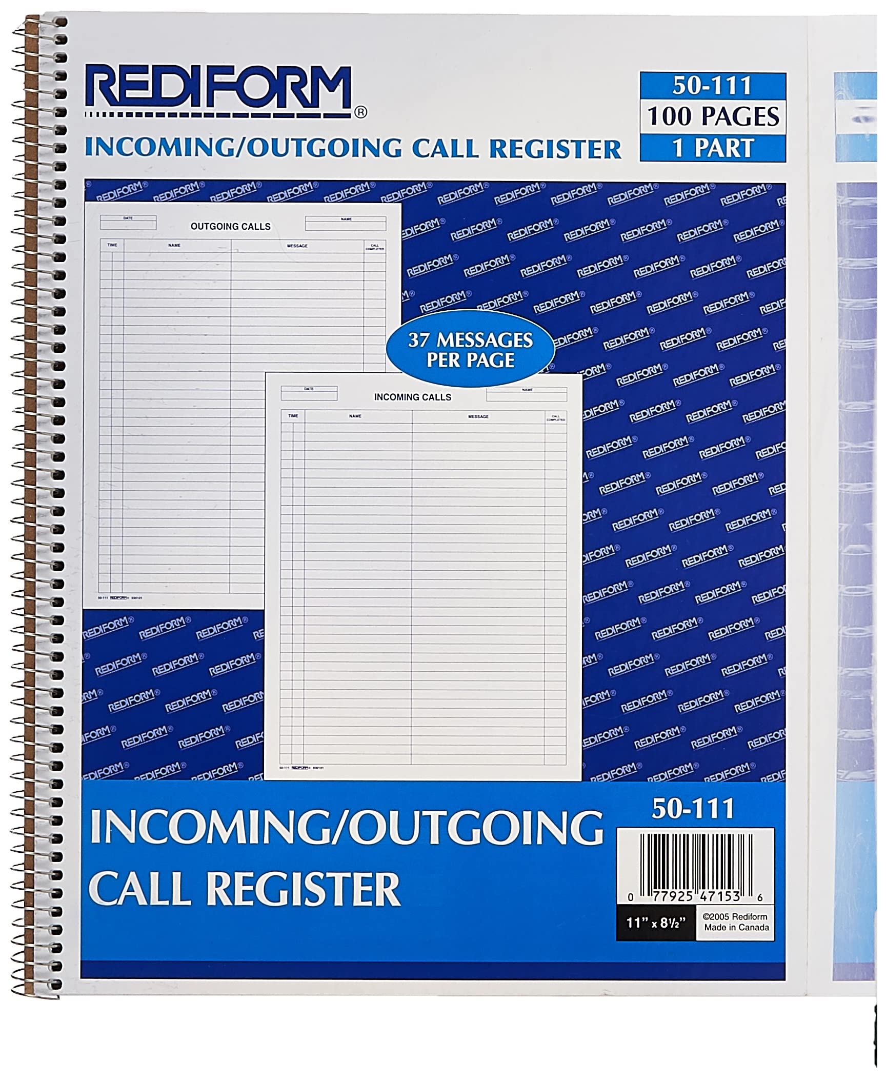 Rediform Call Register Book, Spiral Binding, 11