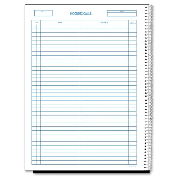 Rediform Call Register Book, Spiral Binding, 11" x 8.5", 100 Pages, 37 Messages Per Page (RED50111) (50111)