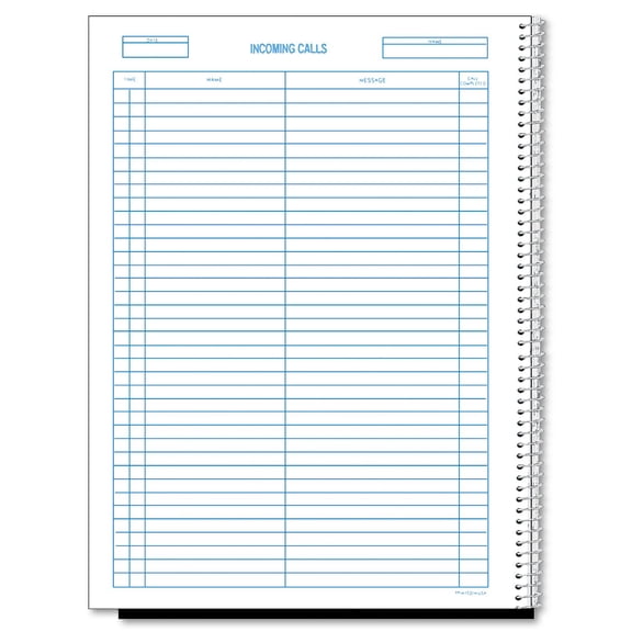 Rediform Call Register Book, Spiral Binding, 11" x 8.5", 100 Pages, 37 Messages Per Page (RED50111) (50111)