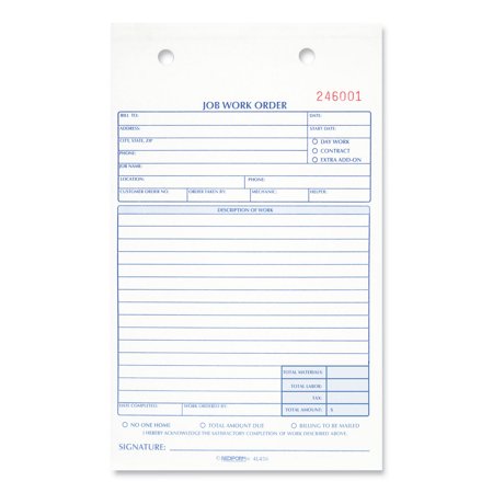 Rediform Job Work Order Book, Two-Part Carbonless, 5.5 x 8.5, 50 Forms Total, Each