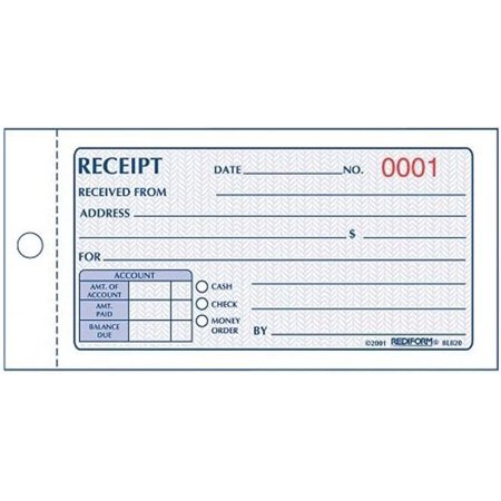 Rediform Money Receipt Book, 2.75" x 5.625", 50 Numbered Duplicates (8L820)