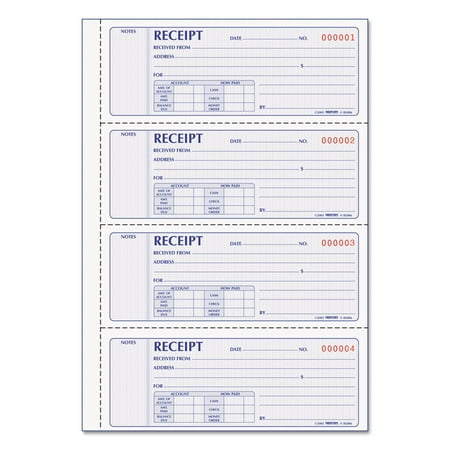 Rediform Money Receipt Book, Two-Part Carbonless, 7 x 2.75, 4/Page, 200 Forms