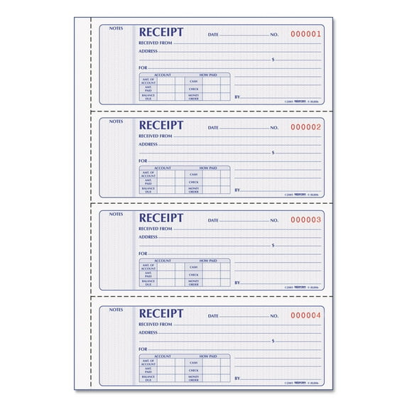 Rediform Money Receipt Book, Two-Part Carbonless, 7 x 2.75, 4/Page, 200 Forms