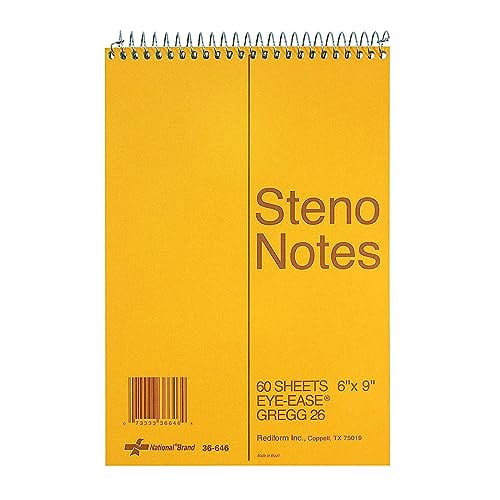 Rediform National Steno Notebook with Brown Board Cover, Green EyeEase Paper, Gregg Ruled, 6" x