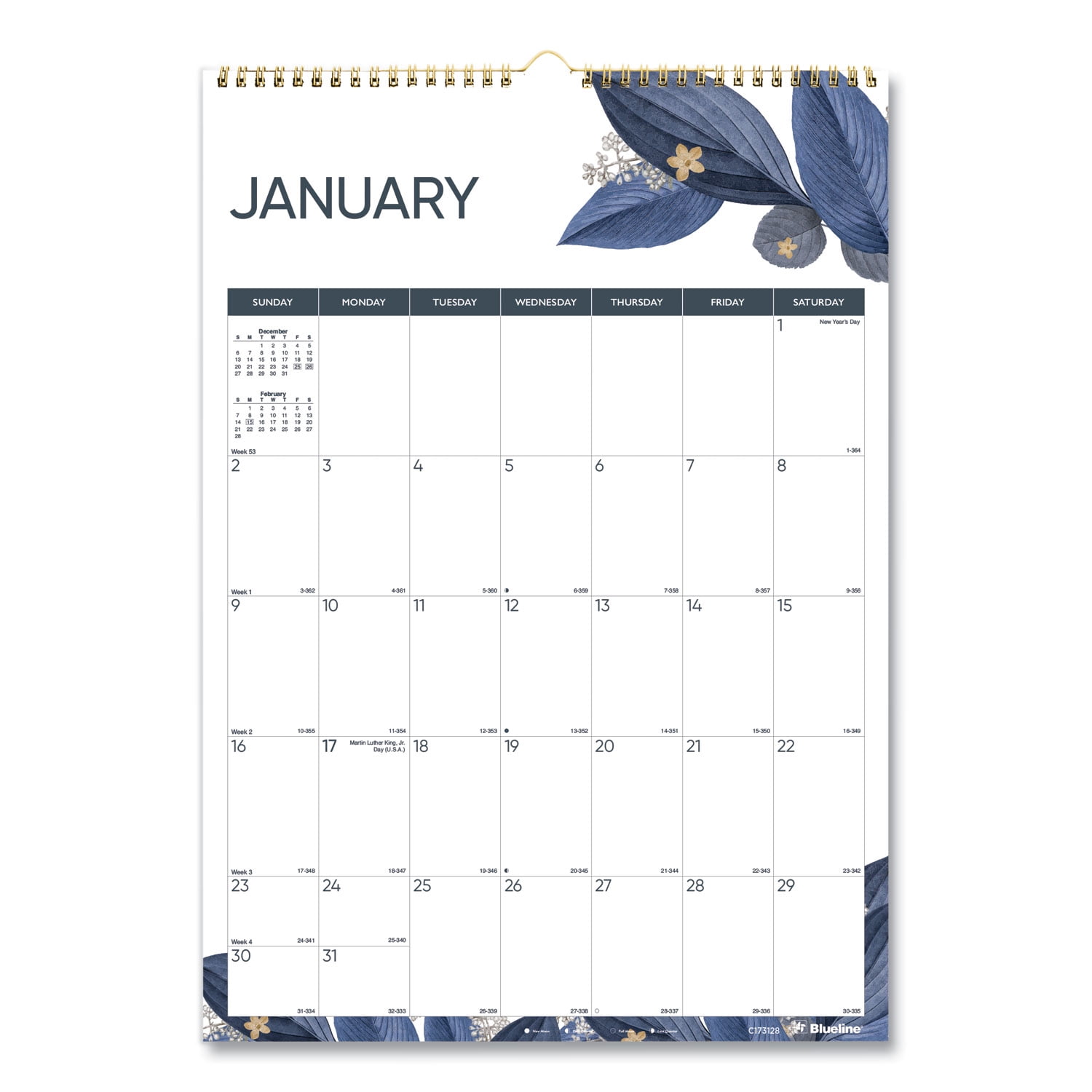 Rediform Office Products 12-month Colorful Wall Calendar, Watercolor Gold Detail Floral Artwork, 12 X 17, White Sheets, 12-month (jan To Dec): 2023