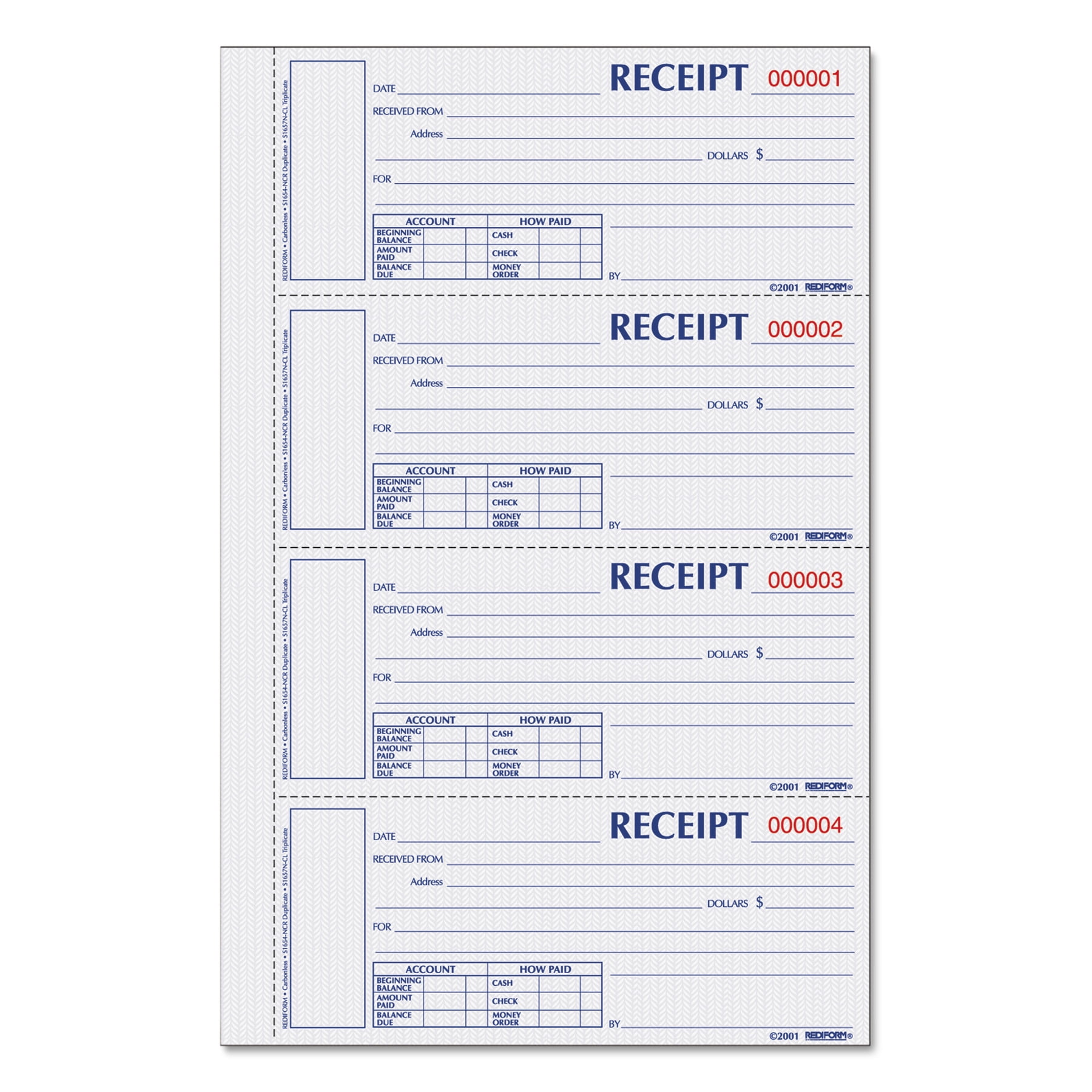 Rediform, REDS1657NCL, Hardbound Numbered Money Receipt Books, 1 Each, White,Canary,Pink