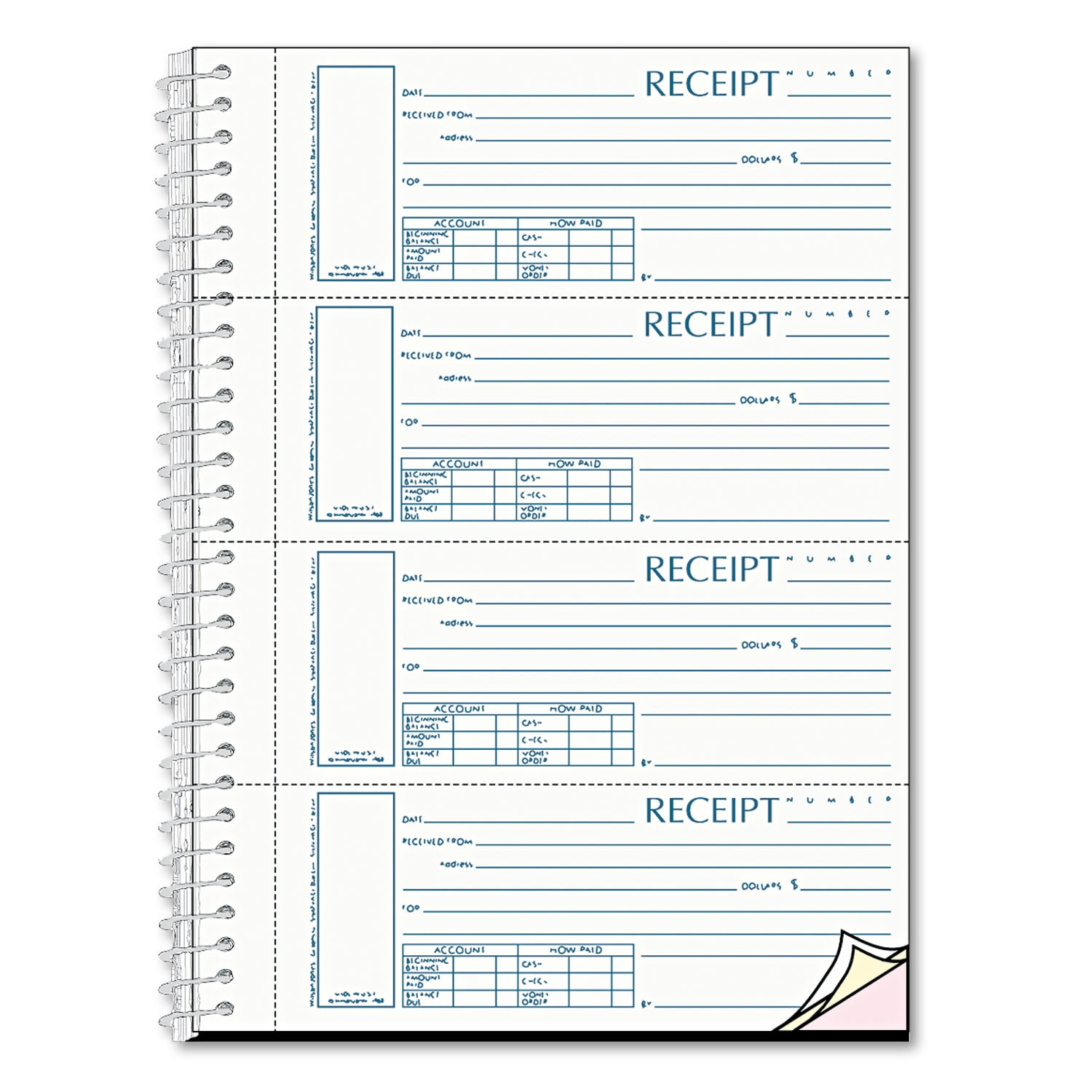 Rediform Office Products Spiral-Bound Unnumbered Money Receipt Book, 7 x 2 3/4, Three-Part, 120 Sets/Book