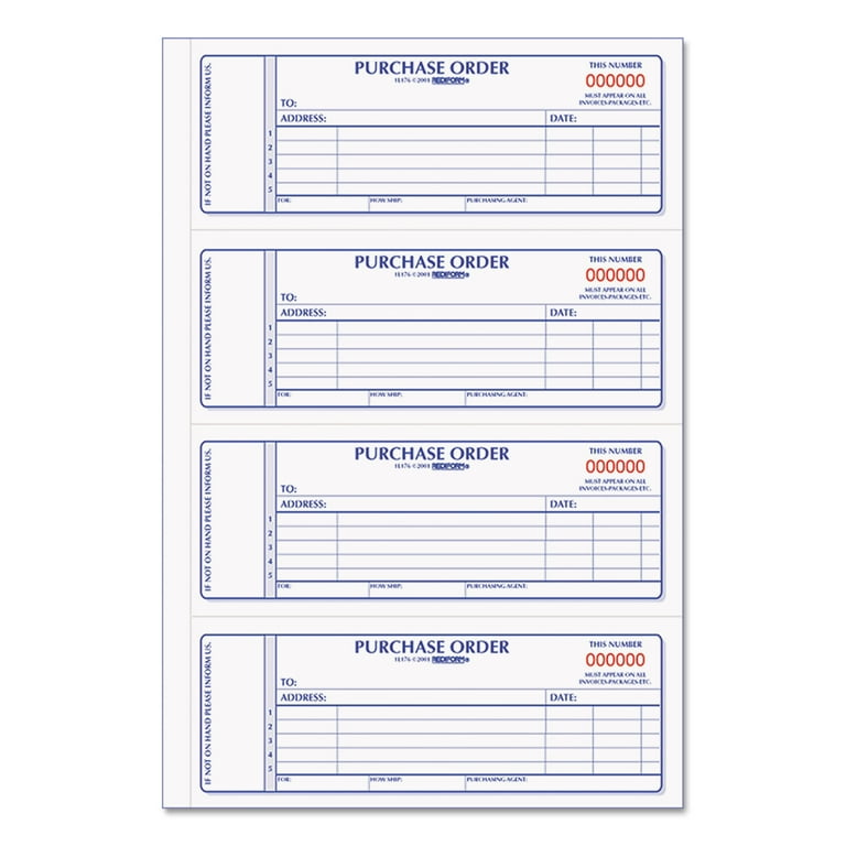 Purchase Order Book, 5 Lines, Two-Part Carbonless, 7 x 2.75, 4 Forms/Sheet, 400 Forms Total Purchase Order Book, 5 Lines, Two-Part Carbonless, 7 x 2.75, 4 Forms/Sheet, 400 Forms Total