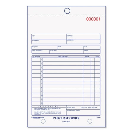 Rediform Purchase Order Book, Bottom Punch, 5 1/2" x 7 7/8", 3-Part Carbonless, 50 Forms