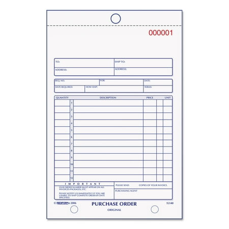 Rediform Purchase Order Book, Bottom Punch, 5 1/2" x 7 7/8", Two-Part Carbonless, 50 Forms