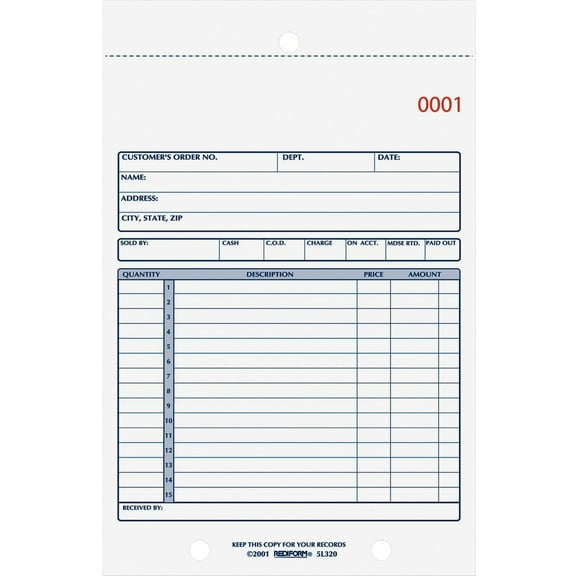 Rediform, RED5L320, 2-Part Carbonless Sales Forms, 1 Each