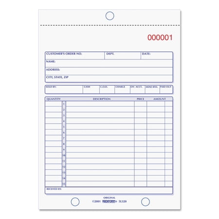 Rediform, RED5L320, 2-Part Carbonless Sales Forms, 1 Each