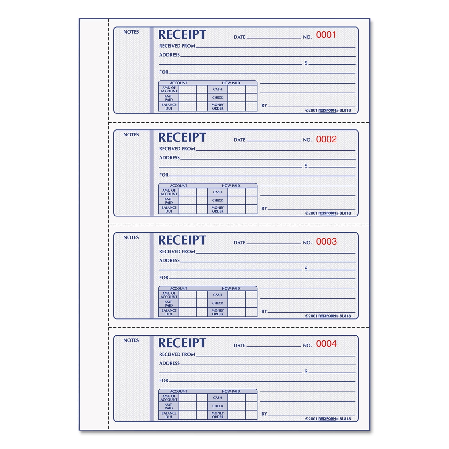 Rediform, RED8L818, Hardbound Money Receipt Book, 1 Each