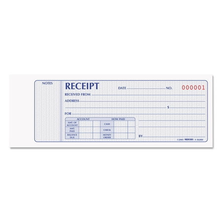 Rediform Receipt Book, 7" x 2 3/4", Carbonless Duplicate, 100 Sets per Book