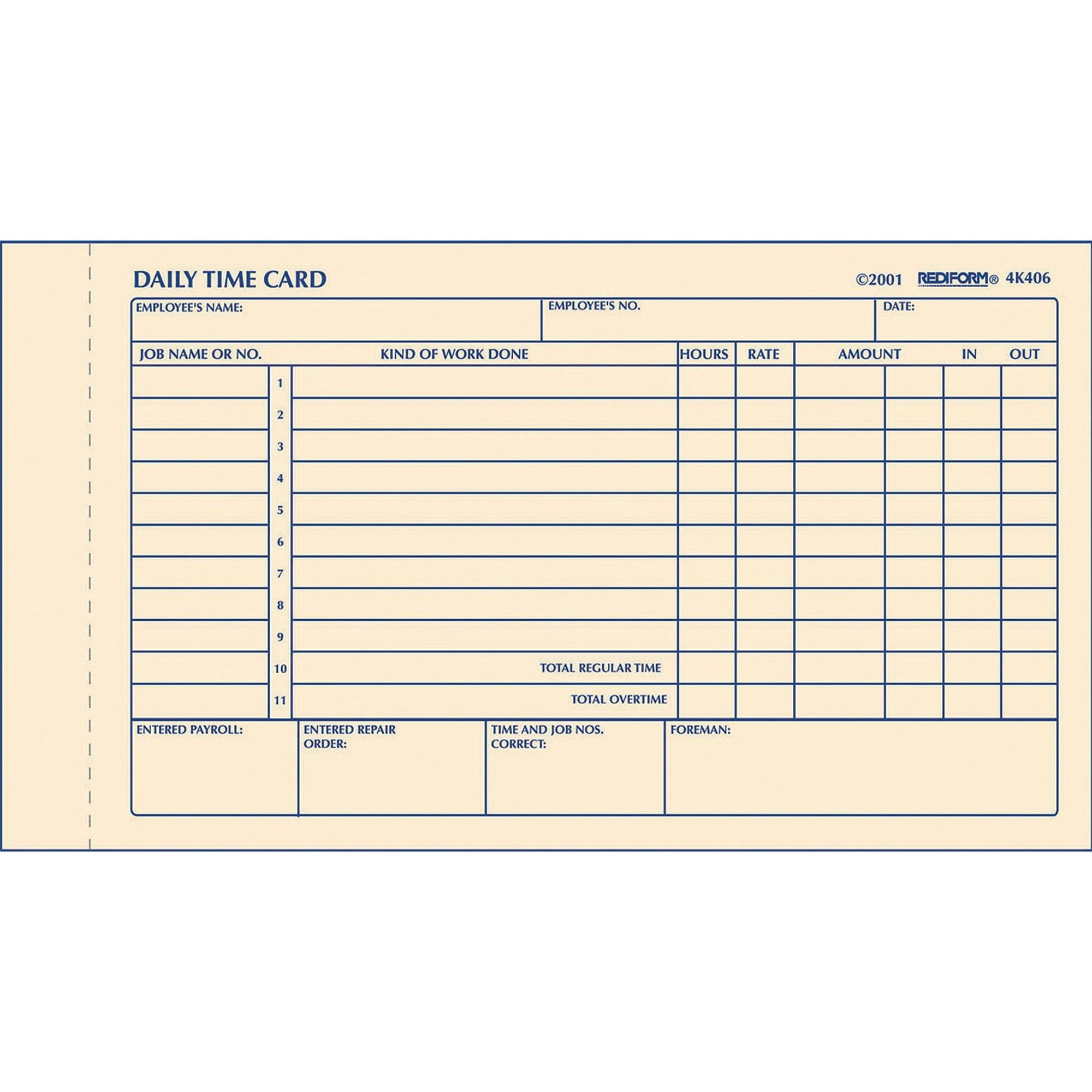 Rediform, Red4K406, Daily Time Clock Cards, 100 Per Pad, White