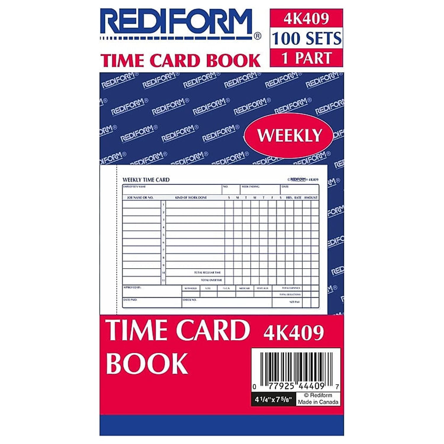 Rediform, Red4K409, Weekly Time Cards, 100 Per Pad, White