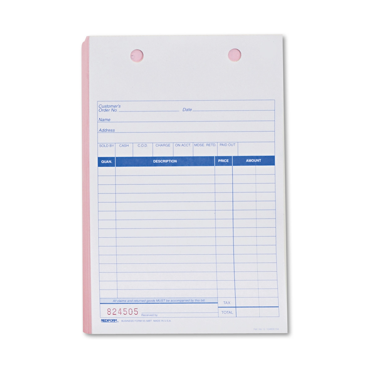 Rediform Sales Form for Registers, 5 1/2 x 8 1/2, Blue Print Three-Part ...