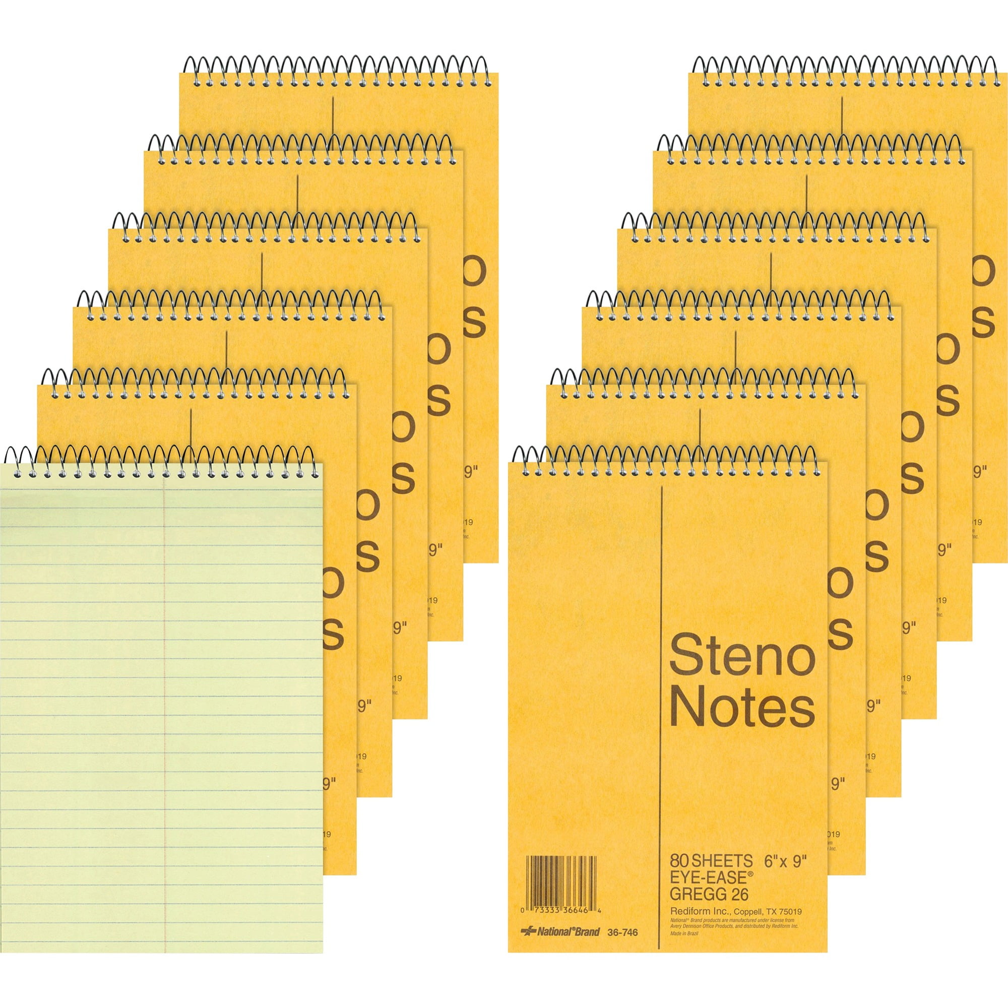 Rediform Steno Notebook - 80 Sheets - Wire Bound - 16 Lb Basis Weight - 6" X 9" - Green Paper - Brown Cover - Board Cover - Hard Cover, Rigid - 12 / Pack