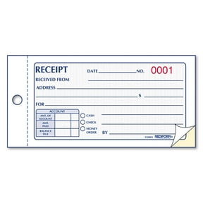 Rediform, 50 Set Money Receipt 2/Part Collection Forms, 1 Each, White,Yellow, RED8L820