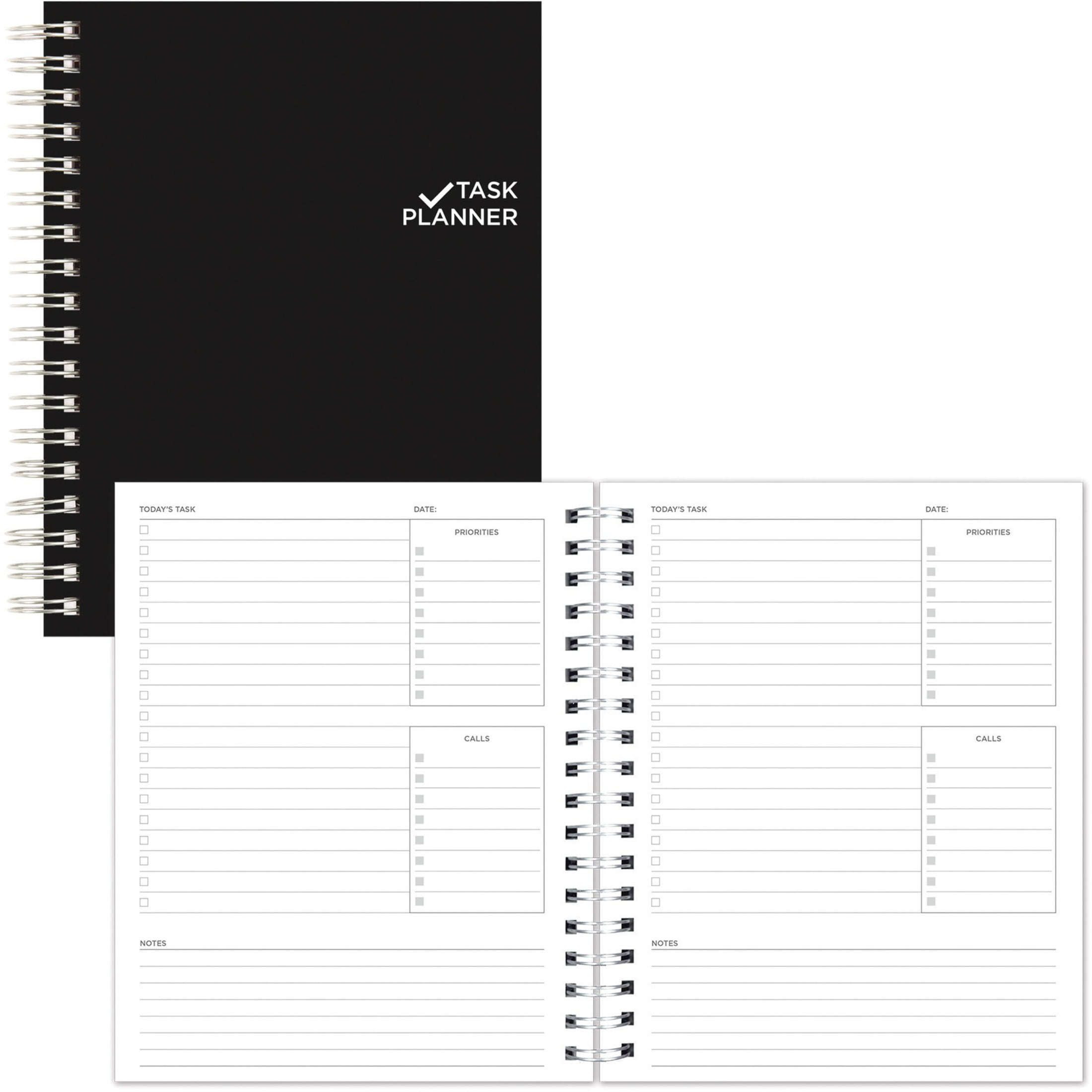 Rediform Undated Task Planner Personal - Twin Wire - Black - Notes Area, Hard Cover - 1 Each