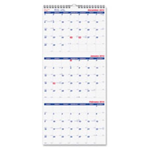 Rediform Wall Calendar, 3 Month display, Jan-Dec, 12.25 in. x 27 in.