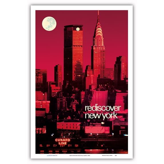 Rediscover New York - Chrysler Building MetLife Building - Vintage Railroad Travel Poster by Bill Carter c.1960s - Master Art Print (Unframed) 12in x 18in
