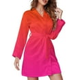 thumbnail image 1 of Redish Pink Gradient Night Robe Long Sleeve V Neck Robe With Belt Women's Sleepwear Dresses, 1 of 9