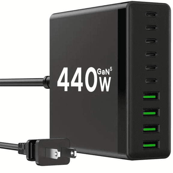 RediTech Go™ 440W GaN⁵ Multi-Port Compact Charging Station – Fast Charging 10-Port USB-C & USB-A with 2-Prong Plug for Phones, Tablets, Laptops, Family & Travel
