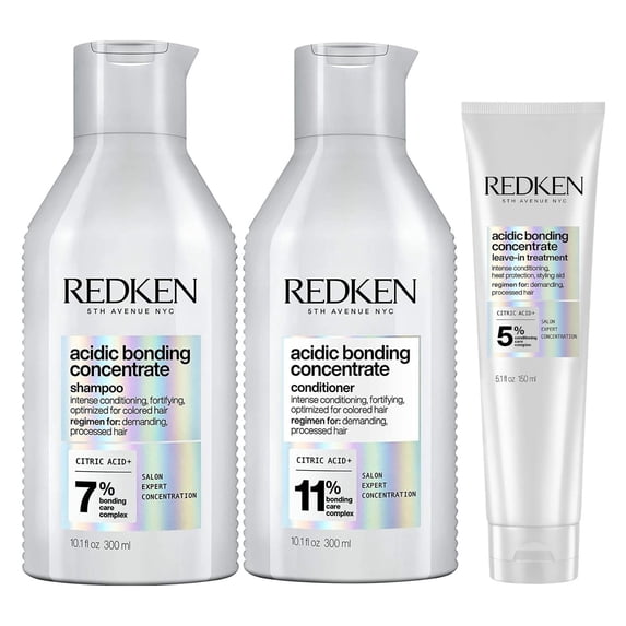 Redken Acidic Bonding Concentrate Shampoo and Condioner 10.1 oz Each and Leave in Treatment 5 oz Set