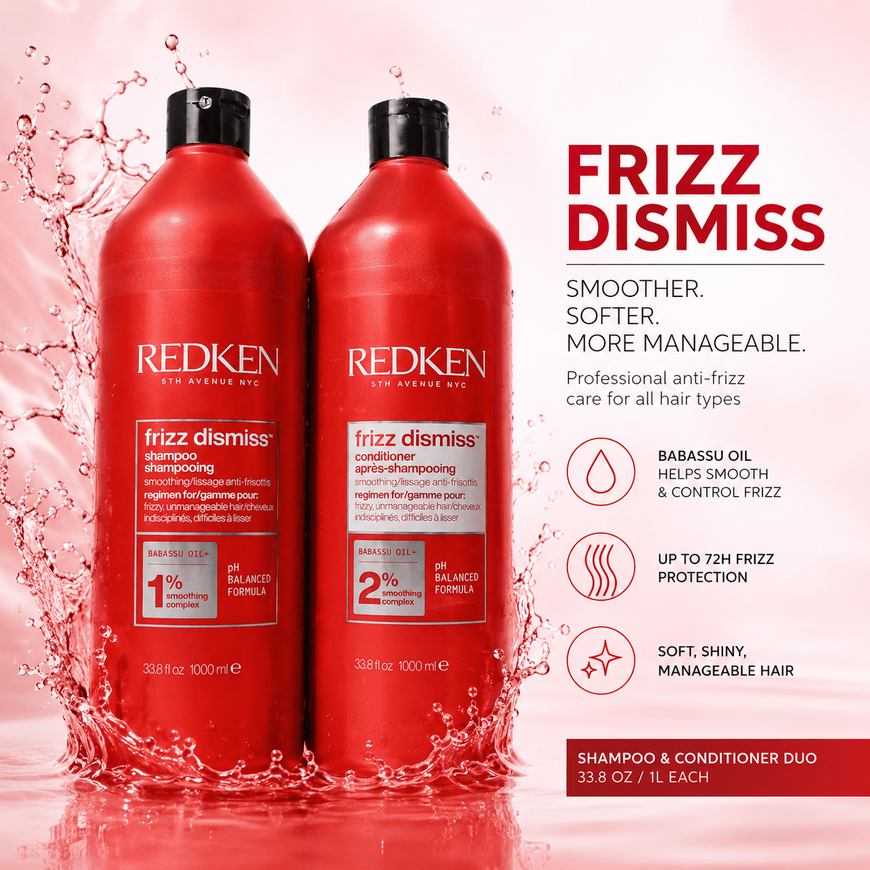 Redken Frizz Dismiss Shampoo and Conditioner 33.8 oz each
