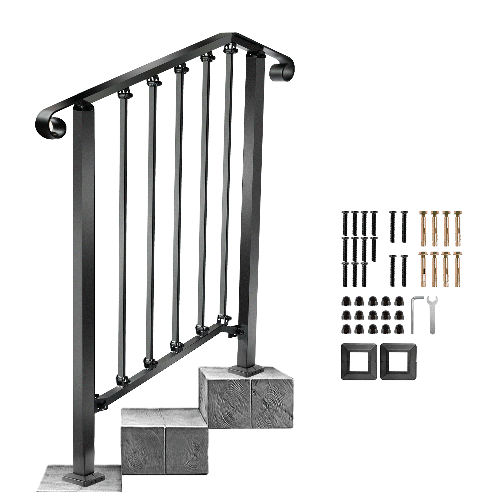 Redlife 23 Steps Handrails for Outdoor Steps Wrought Iron Material for