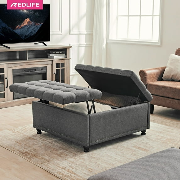 Redlife 35'' Large Storage Ottoman with Lift Top Square Coffee Table Ottoman for Living Room Bed Room, Gray