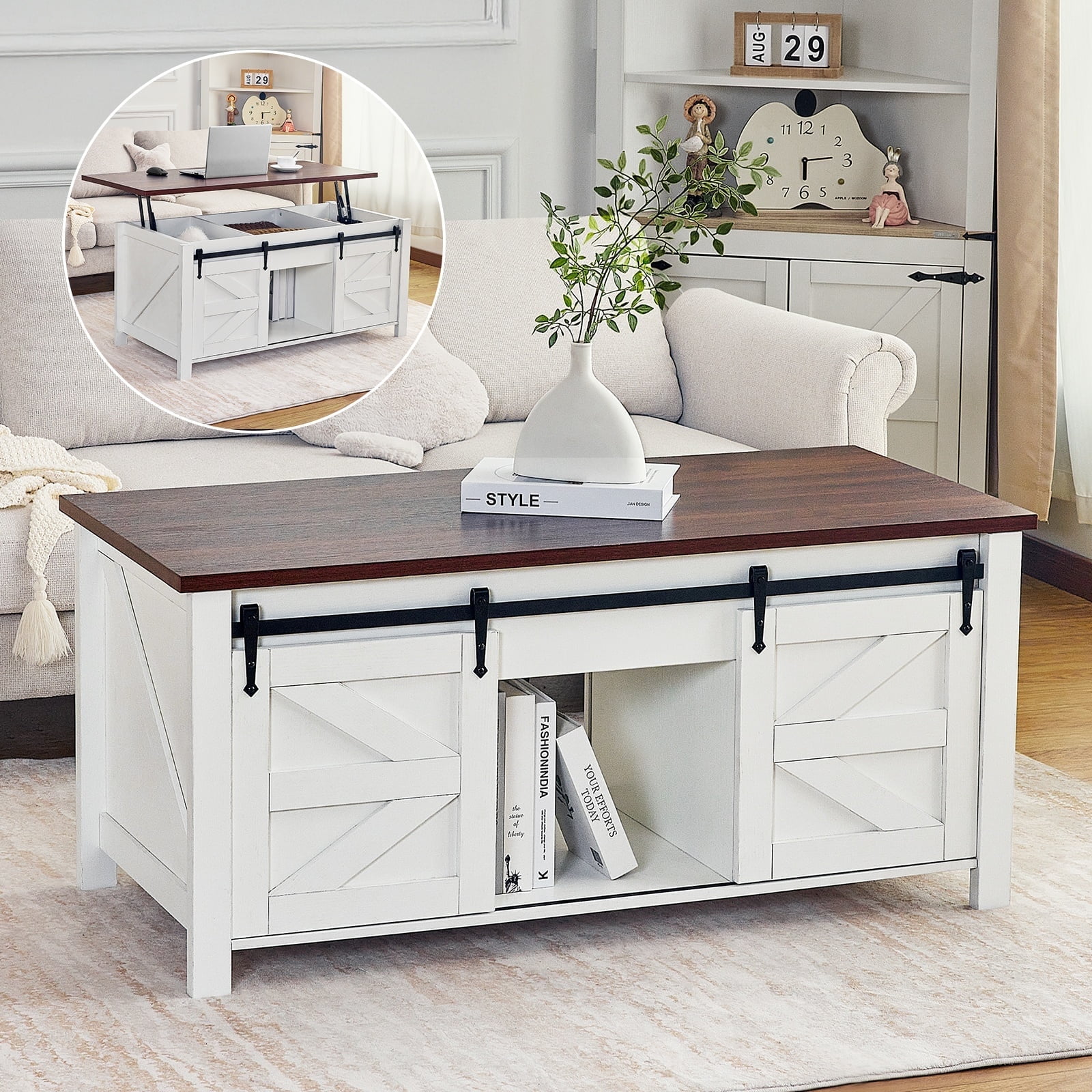 Redlife 47.2" Lift Top Coffee Table with Storage, Rustic Center Table ...