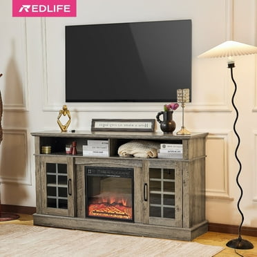 Redlife Fireplace TV Stand for TV up to 65" Media Entertainment Center Console Table w/ 18'' Electric Fireplace Remote Control Storage Shelves