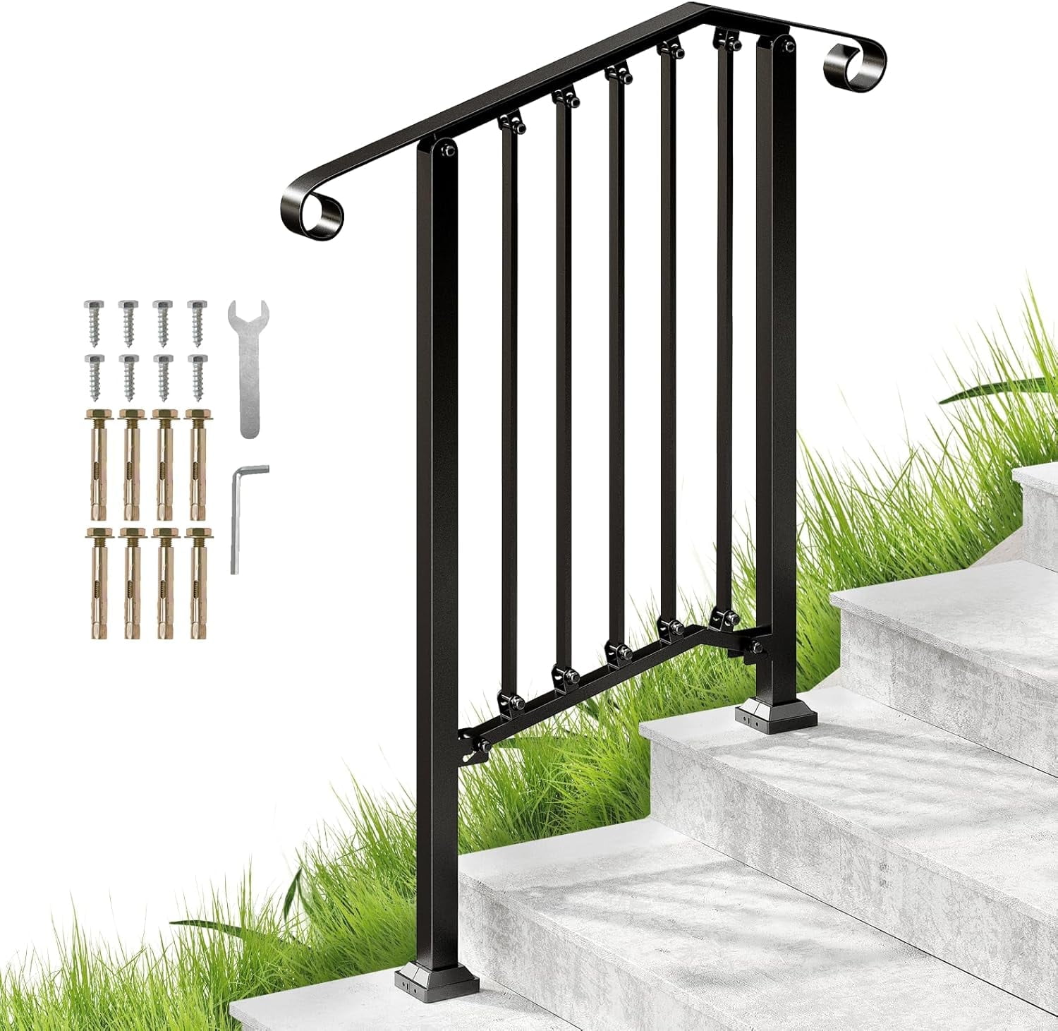 Redlife Metal Railings Handrails for Outside Porch, 2-3 Steps Wrought ...