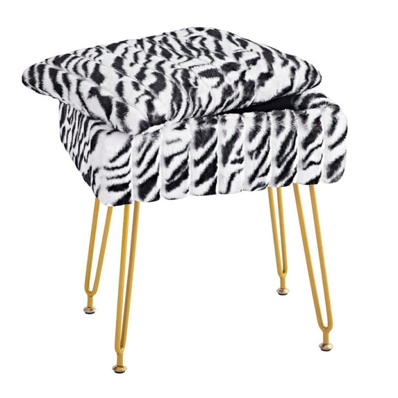 Redlife Vanity Stool Chair with Storage Faux Fur Makeup Ottoman Small Dresser Chair for Bedroom Use