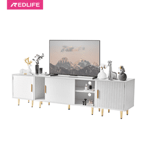 Redlife White Wooden Modern TV Stand with Storage Cabinets Combined TV Cabinet for LivingRoom Bedroom
