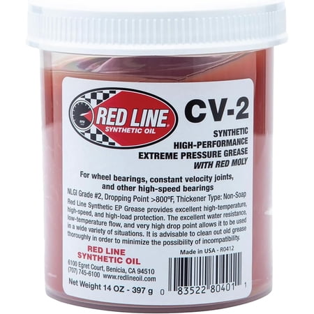 Red Line 80401 High Performance CV-2 Synthetic Grease Cartridge with Red Moly - 14 Ounce