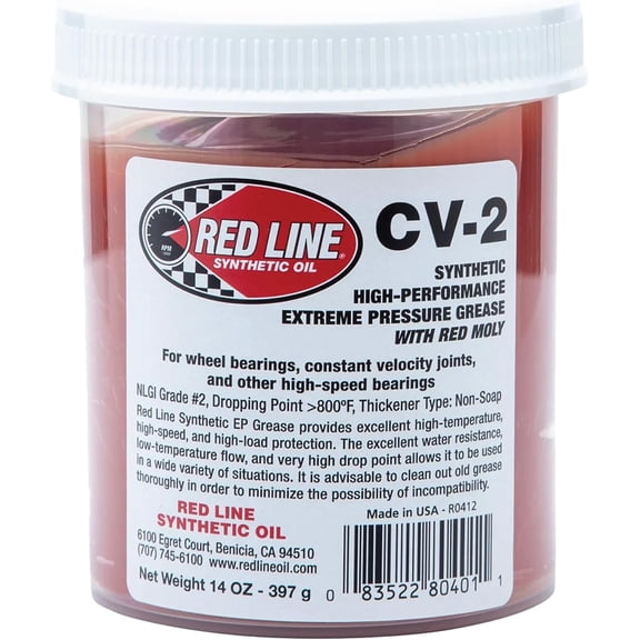 Red Line 80401 High Performance CV-2 Synthetic Grease Cartridge with Red Moly - 14 Ounce