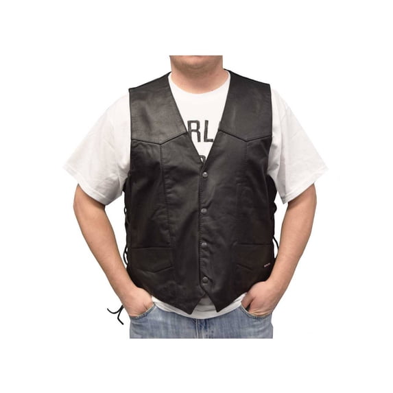 Redline Leather Men's Buffalo Milled Leather Motorcycle Vest, Black M-125 (2XL)