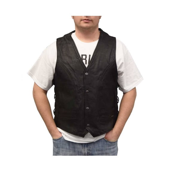 Redline Leather Men's Leather Black Piping Motorcycle Riding Vest M-2200BR (M)