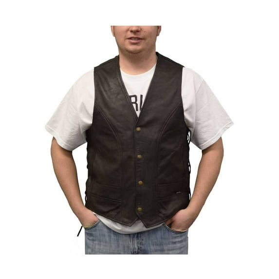 Redline Leather Men's Naked Leather Motorcycle Riding Vest M-2200SD-BROWN (3XL)