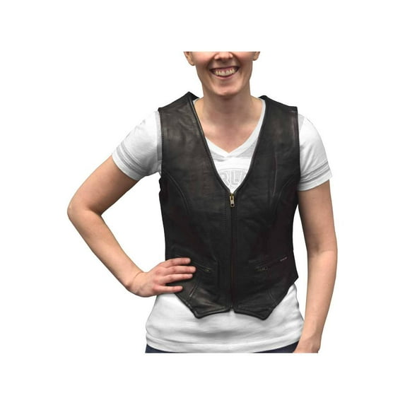 Redline Leather Women's Zip Front Leather Motorcycle Riding Vest, LEV-222 (M)