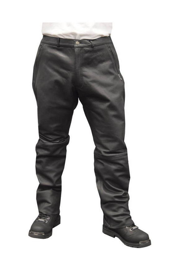 Redline Men's Black Side Zip Pockets Leather Motorcycle Lined Pants M-1550 (28)