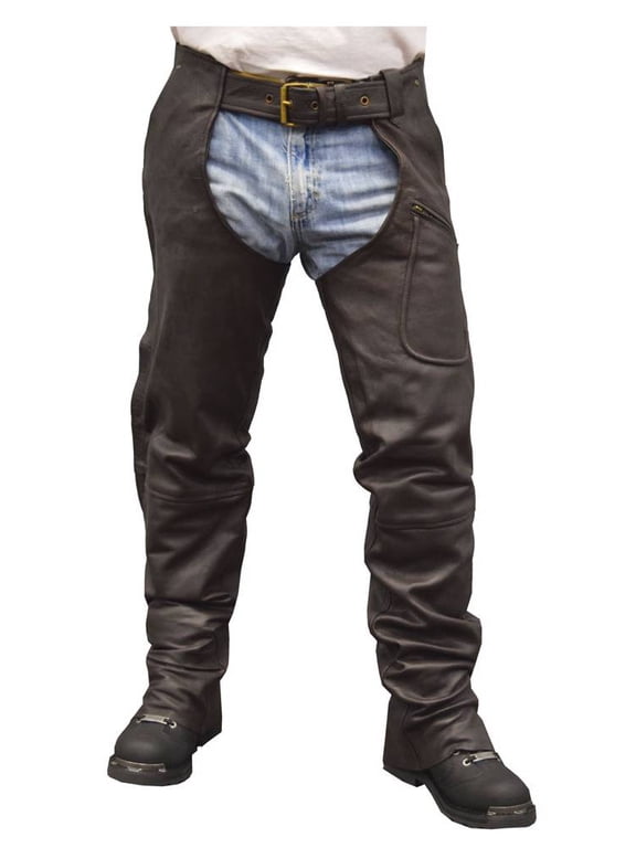 Redline Men's Classic Goat Skin Leather Motorcycle Chaps M-1710-BROWN (M)