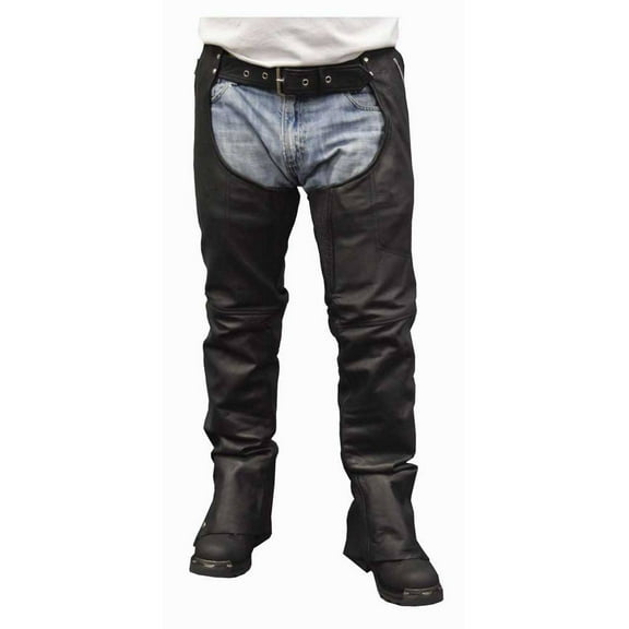 Redline Men's Classic Removable Liner Leather Motorcycle Chaps M-1650 (XXS)