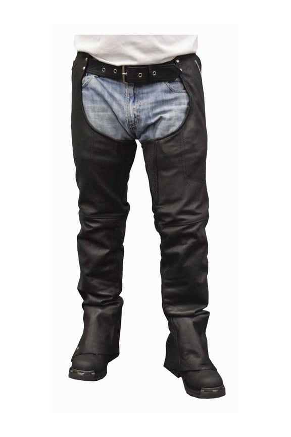 Redline Men's Classic Removable Liner Leather Motorcycle Chaps M-1650 (XXS)