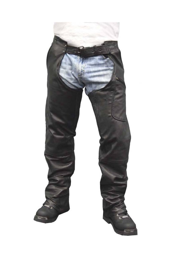 Redline Men's Goat Skin Leather Motorcycle Chaps w/ Gator Liner M-1700GS (XXS)