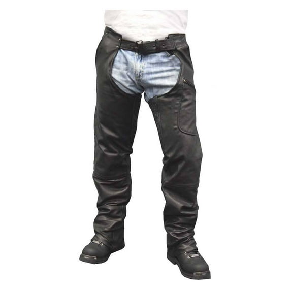 Redline Men's Heavy Weight Black Buffalo Leather Motorcycle Chaps M-1700 (XL)